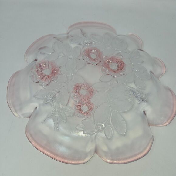 MIKASA Rosella Round Serving Platter 12" Walther Crystal Pink Rose Ruffled - Picture 11 of 14